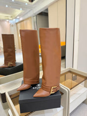 BALMAIN 26S KNEE-HIGH BOOTS 100 MM IN BROWN CALFSKIN