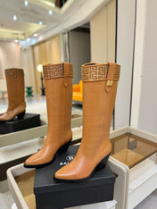 BALMAIN 26S HIGH BOOTS 65 MM IN BROWN CALFSKIN