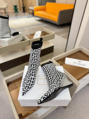 BALMAIN 26S BOOT 75 MM IN BLACK AND WHITE FLYKNIT