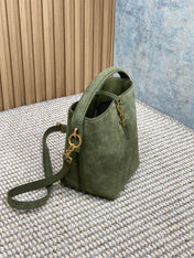 LE 37 SMALL BUCKET BAG 20 IN HUNTER GREEN SUEDE GOLD HARDWARE
