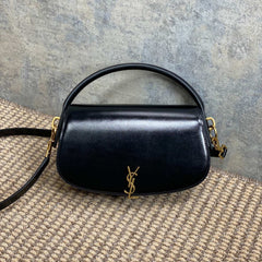 VOLTAIRE HALF-MOON SHOULDER BAG 24 IN BLACK CALFSKIN GOLD METALLIC