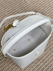 LE 37 SMALL BUCKET BAG 20 IN WHITE CALFSKIN GOLD HARDWARE