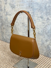 VOLTAIRE TOP HANDLE IN BOX 21 IN TAWNY BROWN CALFSKIN GOLD HARDWARE