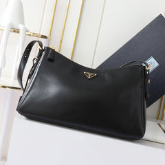 TRIANGLE LOGO HOBO BAG 39 IN BLACK SMOOTH CALFSKIN