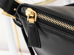 TRIANGLE LOGO HOBO BAG 39 IN BLACK SMOOTH CALFSKIN