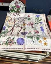 DIOR SQUARE SCARF 90 CM IN WHITE SILK MOTIF 735744