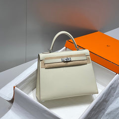 KELLY 25CM IN NATA EPSOM CALFSKIN SILVER HARDWARE
