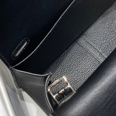 HALZAN 25 HANDLE BAG IN BLACK GRAINED CALFSKIN SILVER HARDWARE