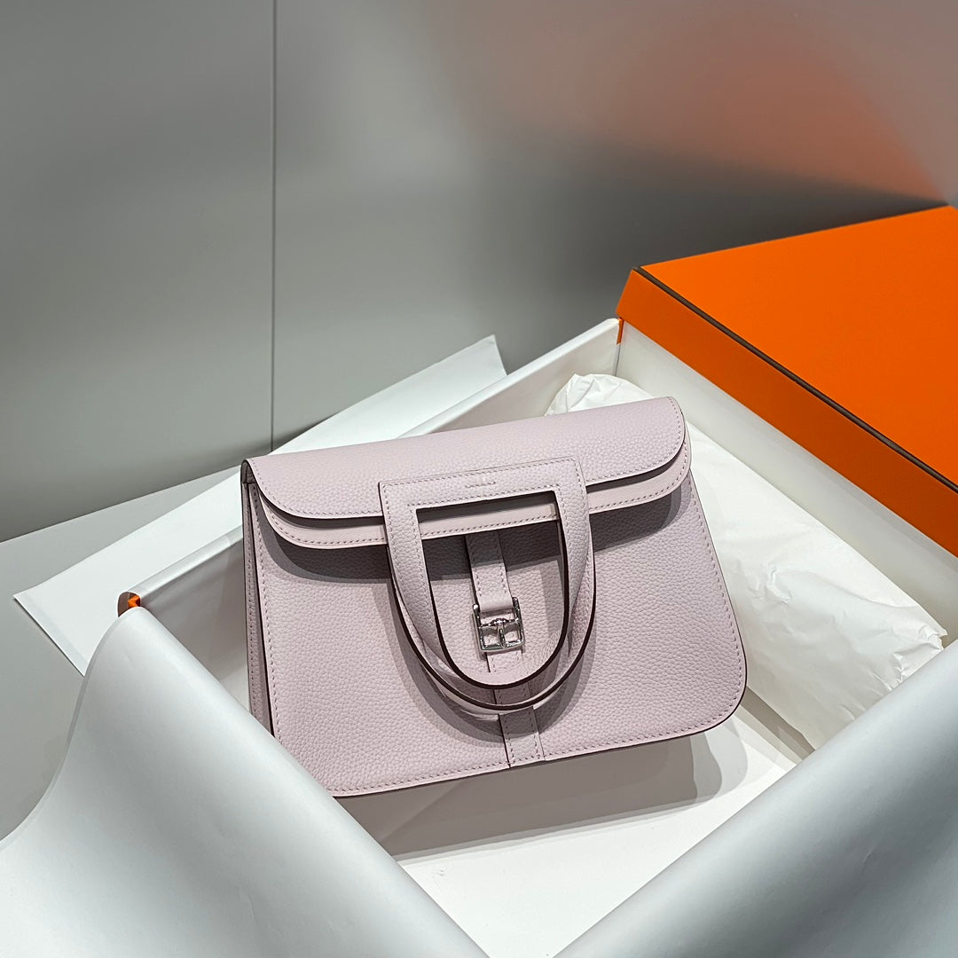 HALZAN 25 HANDLE BAG IN BABY PINK GRAINED CALFSKIN