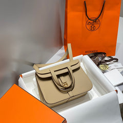HALZAN 25 HANDLE BAG IN TAN BROWN GRAINED CALFSKIN
