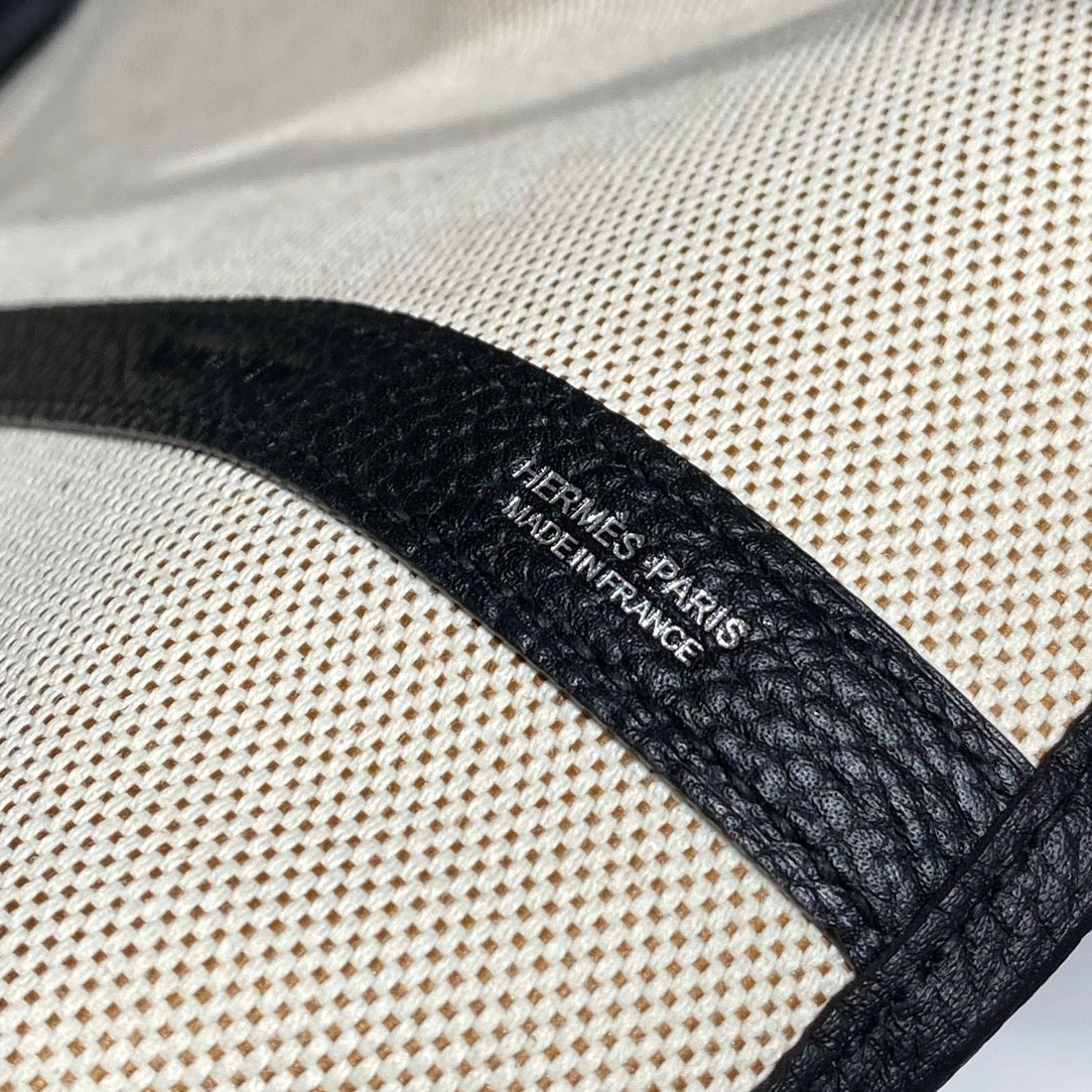 GARDEN PARTY 36 IN BEIGE AND BLACK TOILE H CANVAS BLACK CALFSKIN HORSE TACK SKETCH PRINT