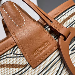 STEEPLE 28 BAG IN BEIGE CANVAS AND BROWN SWIFT LEATHER