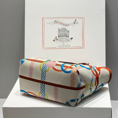 STEEPLE 28 BAG IN COLORFUL CANVAS AND BROWN SWIFT LEATHER