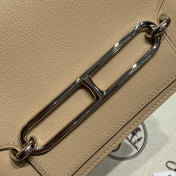 HM ROULIS 18 MINI BAG IN LIGHT BROWN CALFSKIN SILVER-TONE HARDWARE