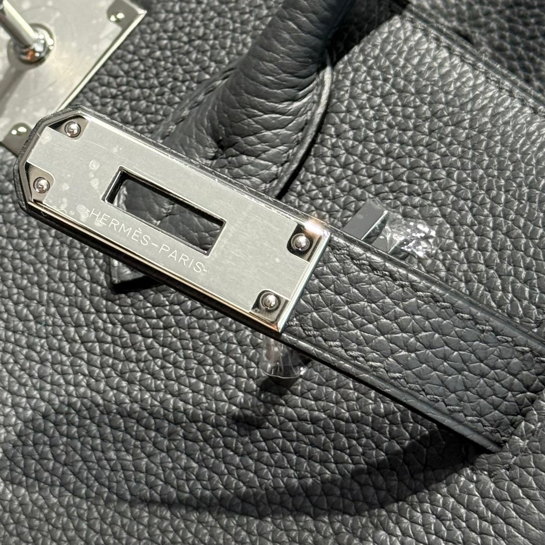 HERMES 25S BIRKIN 30 IN CHARCOAL GRAY CALFSKIN SILVER HARDWARE