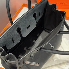 HERMES 25S BIRKIN 30 IN CHARCOAL GRAY CALFSKIN SILVER HARDWARE