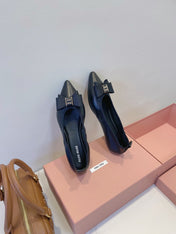 MIUMIU 26S BALLET FLATS IN BLACK CALFSKIN WITH BOW