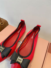 MIUMIU 26S BALLET FLATS IN RED CALFSKIN WITH BOW