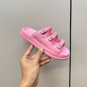 dad sandals pink 3 rows lambskin mules