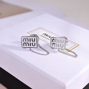 MIUMIU 26S RECTANGULAR LOGO CHAIN STUD EARRINGS IN SILVER TONE METAL 629947