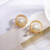 CD 26S DOUBLE PEARL ORBIT EARRINGS IN GOLD TONE METAL 630833