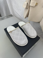 CC White Suede Gold Chain Mules