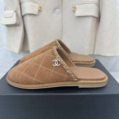 CC Brown Suede Gold Chain Mules