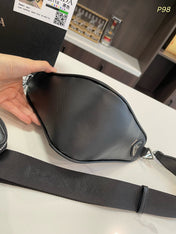 PRA TRIANGLE 27 SHOULDER BAG IN BLACK CALFSKIN WITH STRAP