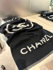 SCARF 200 CM IN BLACK MIX WHITE CASHMERE AND WOOL 401299