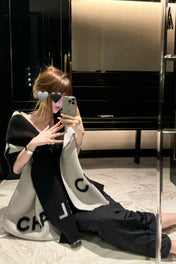 SCARF 200 CM IN BLACK MIX WHITE CASHMERE AND WOOL 401299