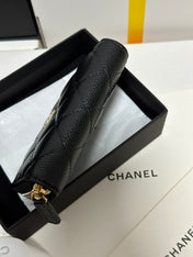 MINI WALLET 11 IN BLACK CAVIAR SKIN GOLD METALLIC