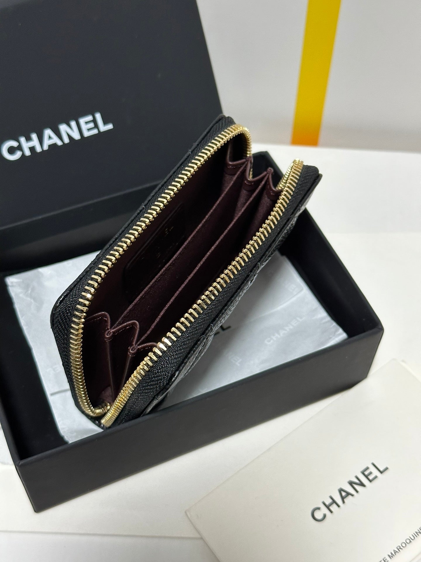 MINI WALLET 11 IN BLACK CAVIAR SKIN GOLD METALLIC