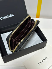 MINI WALLET 11 IN BLACK CAVIAR SKIN GOLD METALLIC