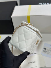 VANITY CASE 17 CRYSTAL STUDDED LOGO IN WHITE CALFSKIN GOLD HARDWARE