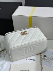 VANITY CASE 17 CRYSTAL STUDDED LOGO IN WHITE CALFSKIN GOLD HARDWARE