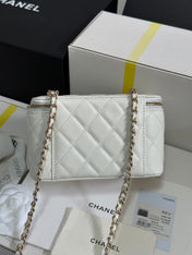 VANITY CASE 17 CRYSTAL STUDDED LOGO IN WHITE CALFSKIN GOLD HARDWARE