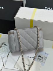 VANITY CASE 17 CRYSTAL STUDDED LOGO IN GREY CALFSKIN GOLD HARDWARE