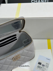 VANITY CASE 17 CRYSTAL STUDDED LOGO IN GREY CALFSKIN GOLD HARDWARE