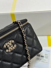 VANITY CASE 17 CRYSTAL STUDDED LOGO IN BLACK CALFSKIN GOLD HARDWARE