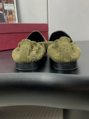 GUCCI 26S LOAFERS IN MOSS GREEN SUEDE WITH GOLD HARDWARE