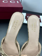 GUCCI 26S HIGH-HEELED SANDALS 50 MM IN DARK BEIGE CANVAS
