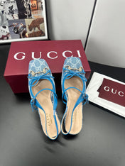 GUCCI 26S SLINGBACK 25 MM IN BLUE DENIM