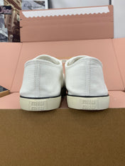 MIUMIU 26S LACE UP SNEAKERS IN WHITE CANVAS RUBBER SOLE