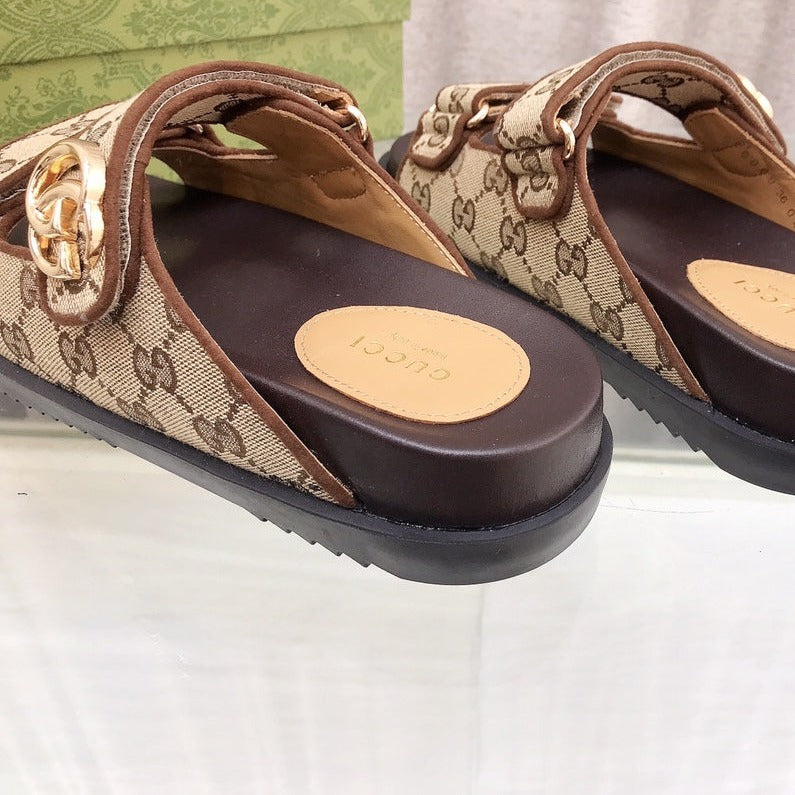GG  Rubber Sole Logo Sandals Brown Caro
