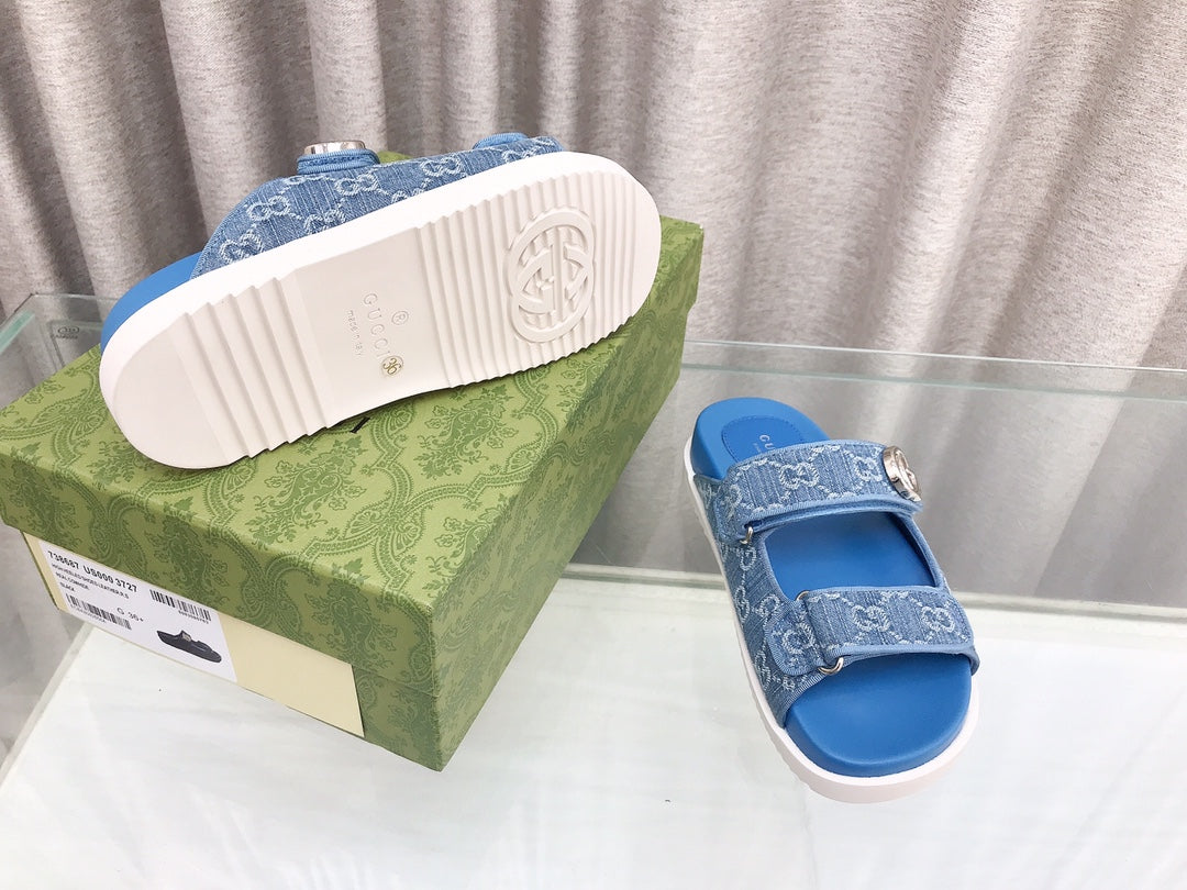 GG  Rubber Sole Logo Sandals Blue Caro
