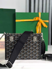 CASSETTE TRUNK BAG 21 IN BLACK GOYARDINE CANVAS & CLAMECY COWHIDE