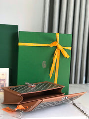 DUCHESSE MARIE-CAROLINE BAG 25 IN BLACK GOYARDINE CANVAS AND TAN SMOOTH CALFSKIN