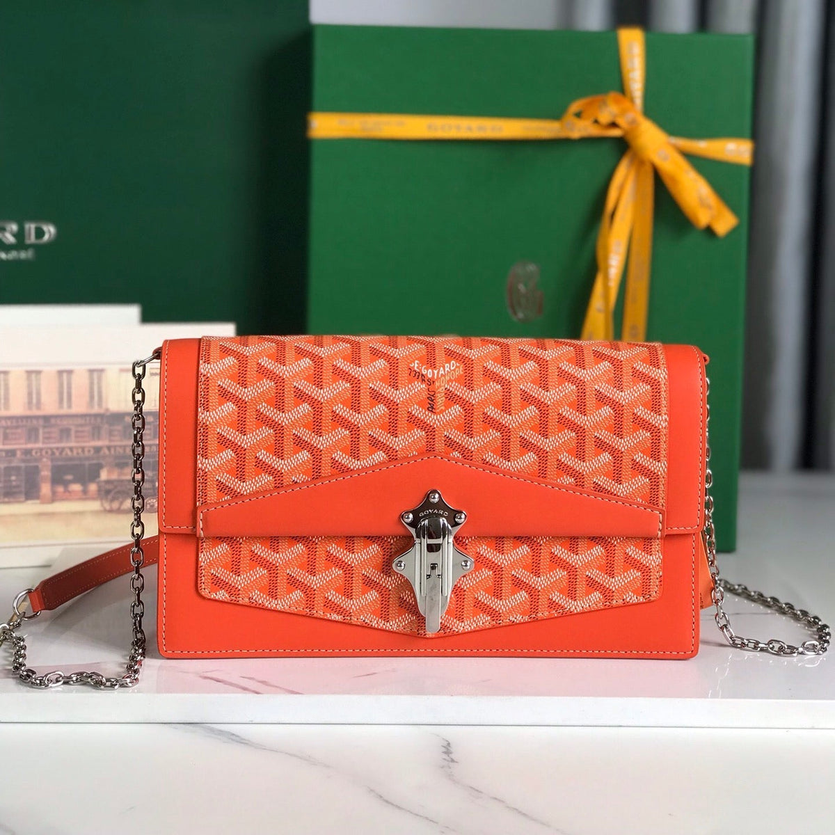 DUCHESSE MARIE-CAROLINE BAG 25 IN ORANGE GOYARDINE CANVAS AND SMOOTH CALFSKIN