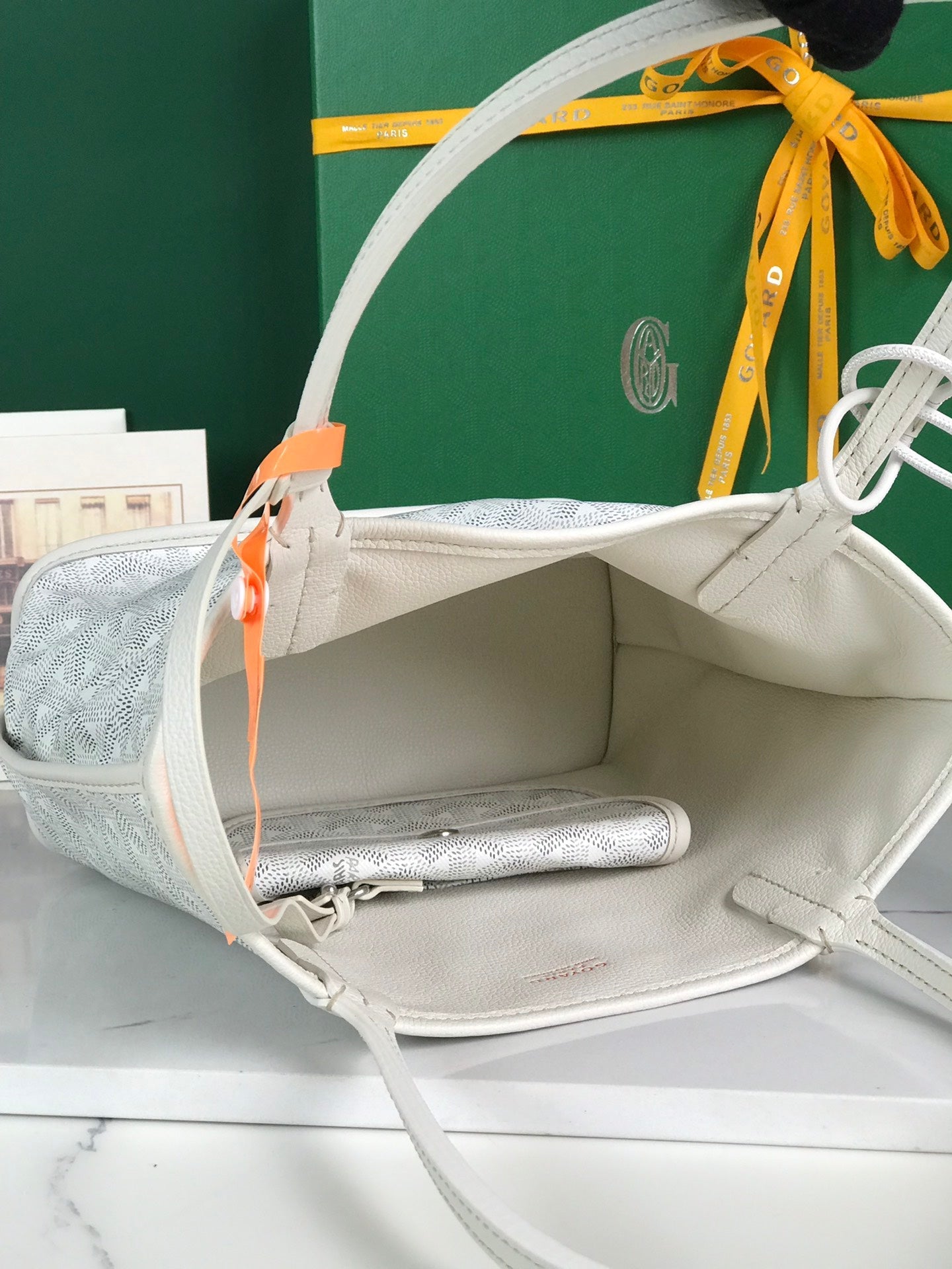ANJOU MINI BAG 20 IN WHITE CALFSKIN AND GOYARDINE CANVAS