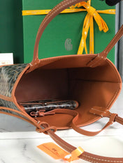 ANJOU MINI BAG 20 IN TAN CALFSKIN AND BLACK GOYARDINE CANVAS